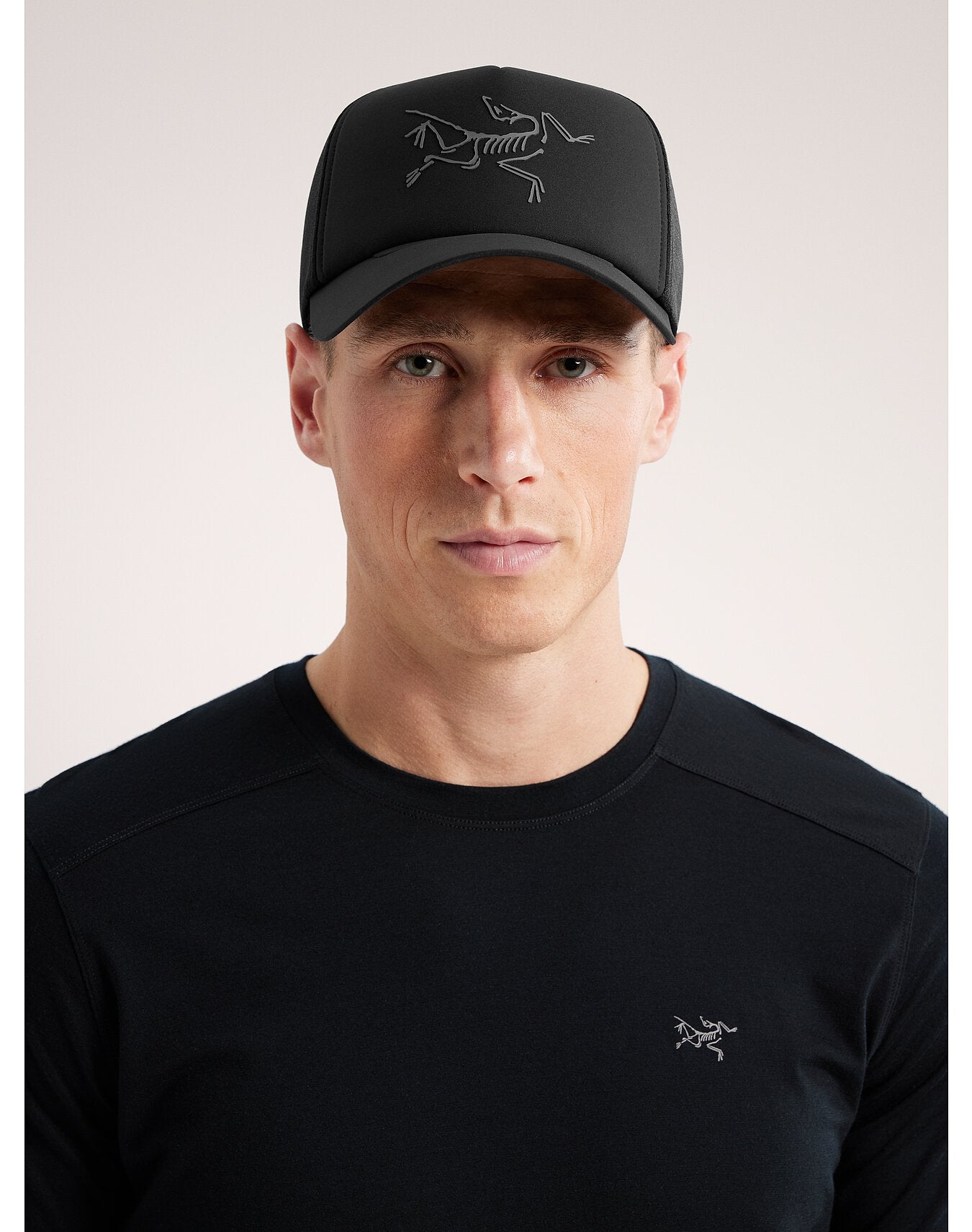 Bird Curved Brim Trucker Hat in Black Arc teryx Australia