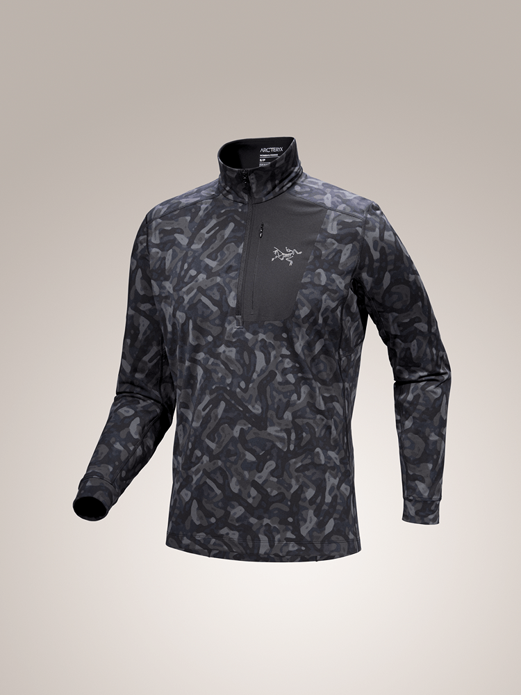 Rho LT Zip Neck Print Men's Black Grottoflage - Arc'teryx Australia