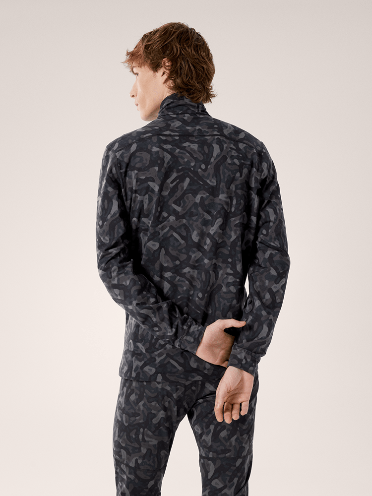 Rho LT Zip Neck Print Men's Black Grottoflage - Arc'teryx Australia