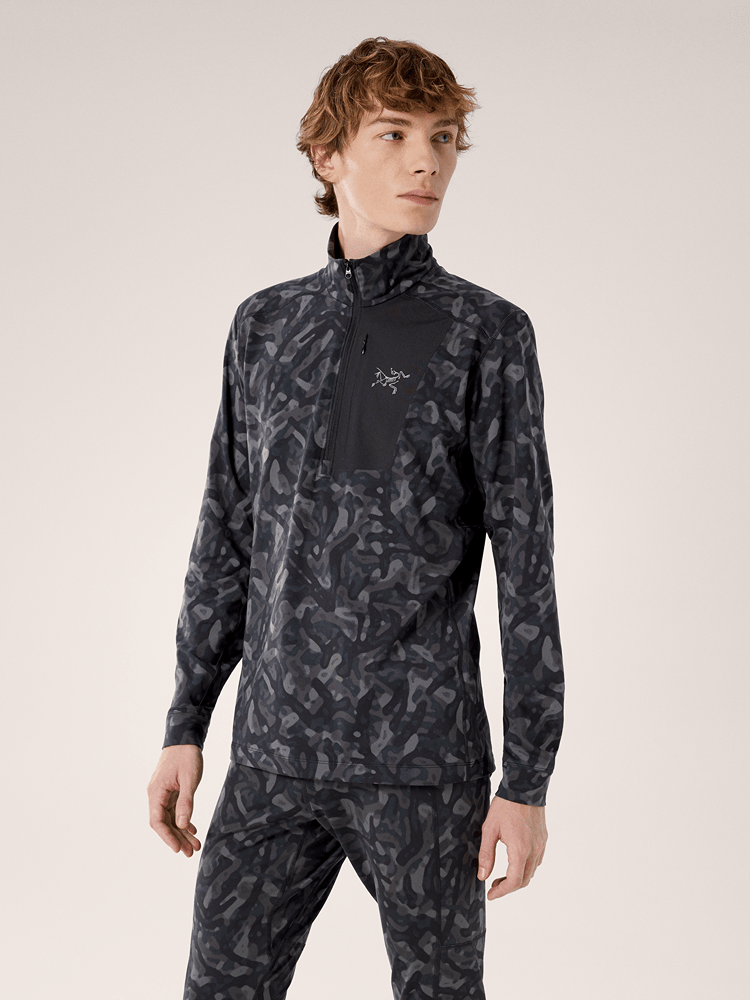 Rho LT Zip Neck Print Men's Black Grottoflage - Arc'teryx Australia