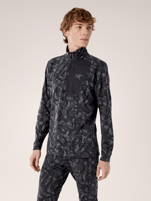 Rho LT Zip Neck Print Men's Black Grottoflage - Arc'teryx Australia