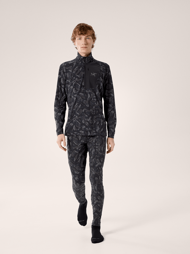 Rho LT Zip Neck Print Men's Black Grottoflage - Arc'teryx Australia