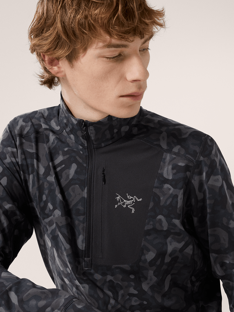 Rho LT Zip Neck Print Men's Black Grottoflage - Arc'teryx Australia