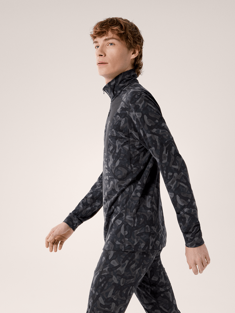 Rho LT Zip Neck Print Men's Black Grottoflage - Arc'teryx Australia