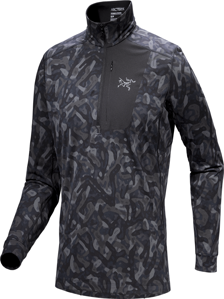 Rho LT Zip Neck Print Men's Black Grottoflage - Arc'teryx Australia